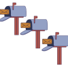 three mailboxes with letters